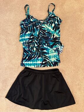 Ruby Ribbon Bora Bora Slimming Tankini Swim Set #1486 Tropical Delight EUC